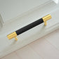 Black Leather Cabinet Pulls and Knobs with Brass-Toned Ends