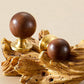 Vintage Walnut Wood Black White Marble Ball Cabinet Knob