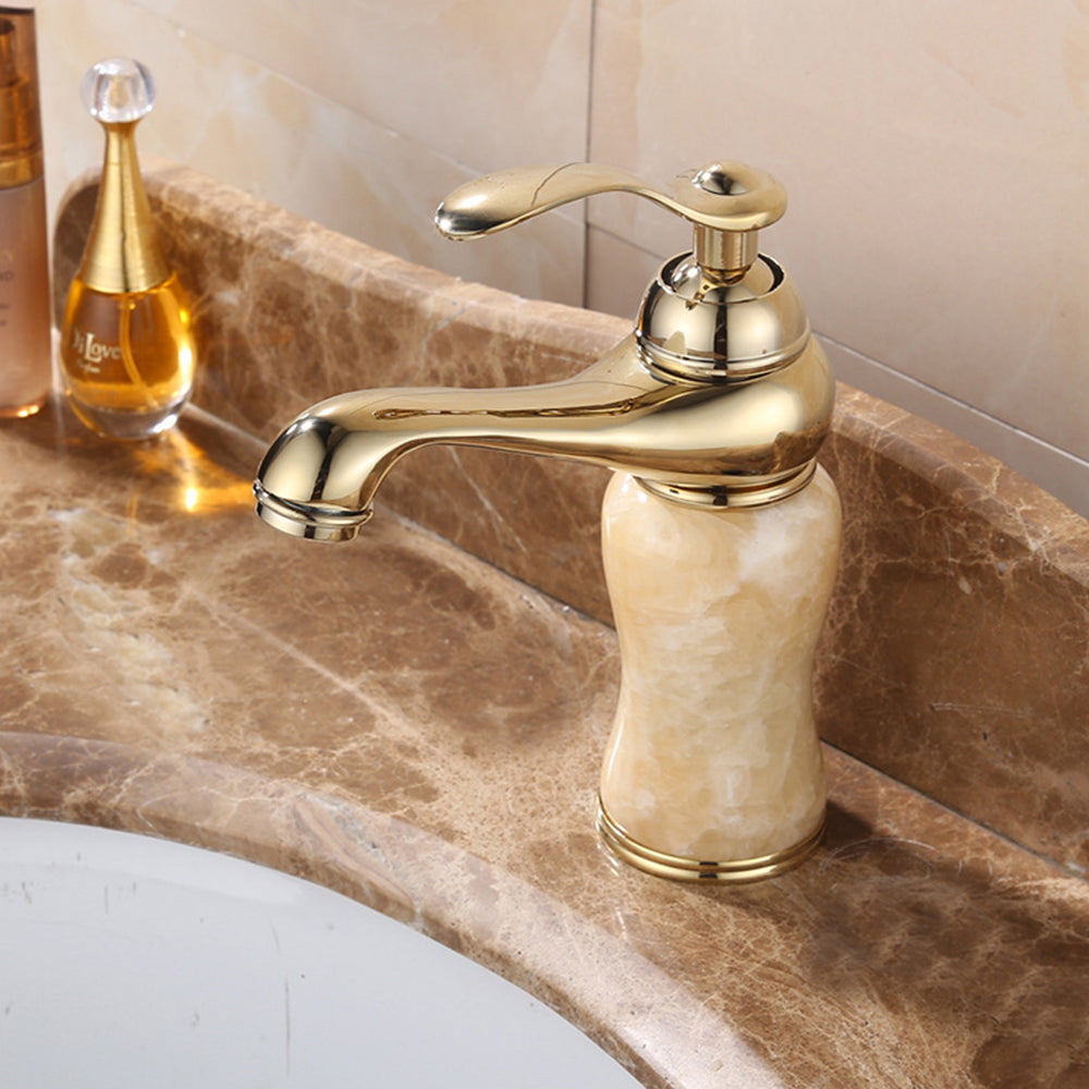 Modern Brass and Jade Single Handle Bathroom Faucet