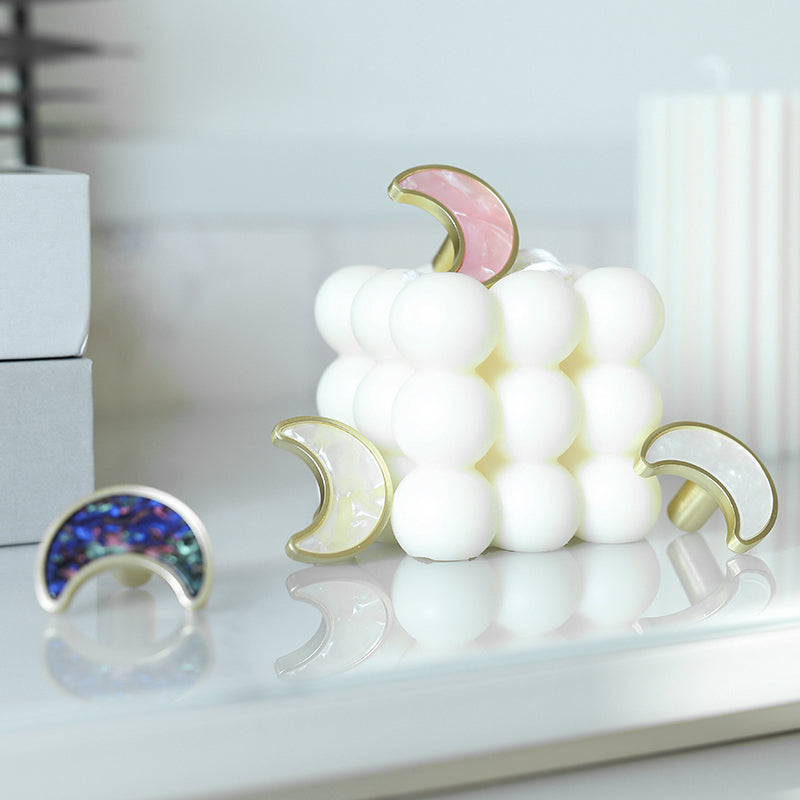Crescent Moon Cabinet Knobs with Colored Insets