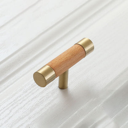 Wood Cabinet Handles with Brushed Brass Ends