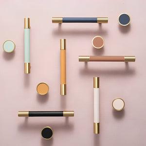 Colorful Leather and Brass Cabinet Pulls and Knobs