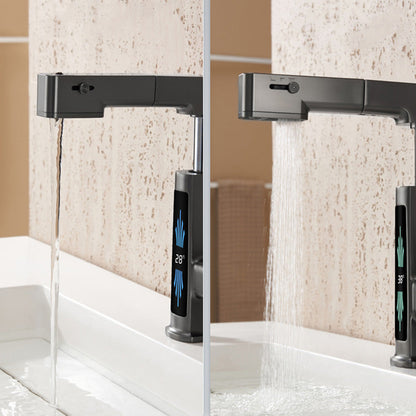 Corven Modern Pull-Out Bathroom Sink Faucet with 360° Swivel Spout and LED Temperature Display