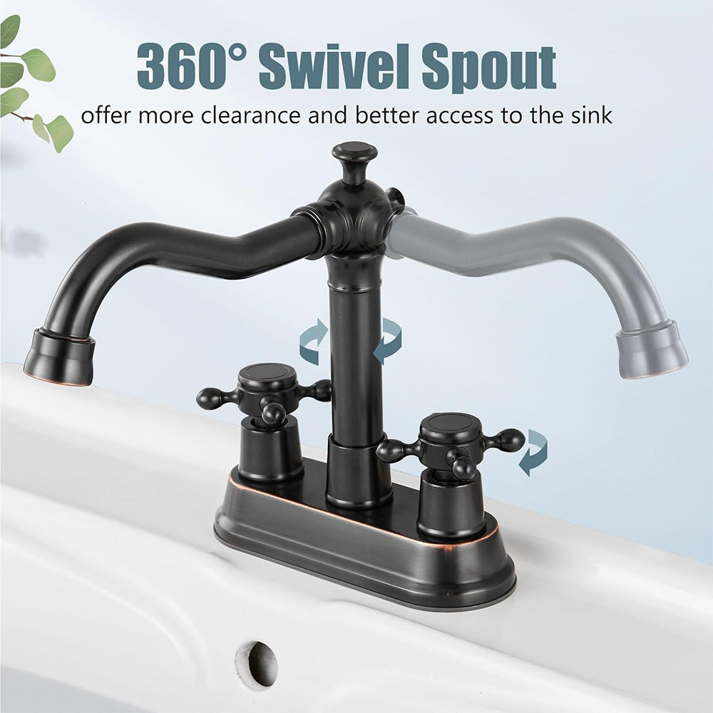 European Antique 3-Hole Bathroom Sink Faucet with Dual Hand Wheel Handles