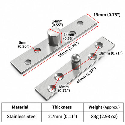 Stainless Steel 360° Pivot Door Hinges, Top and Bottom Mount