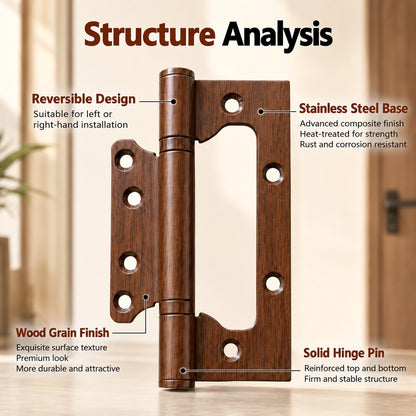 4-Inch Stainless Steel No-Mortise Door Hinges with Wood Grain Finish