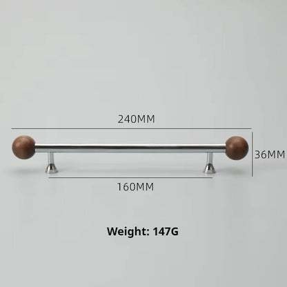 Chrome-Plated Brass and Walnut Cabinet Pulls and Knobs