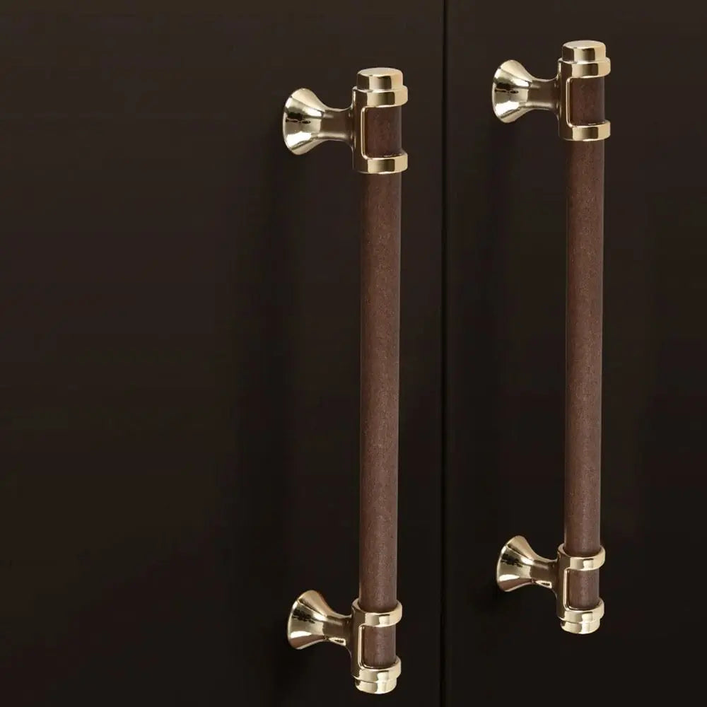 Walnut Round Bar Cabinet Pulls with Silver-Tone Mounts