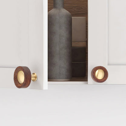 Walnut Wood Cabinet Pulls and Knob with Gold Inlay