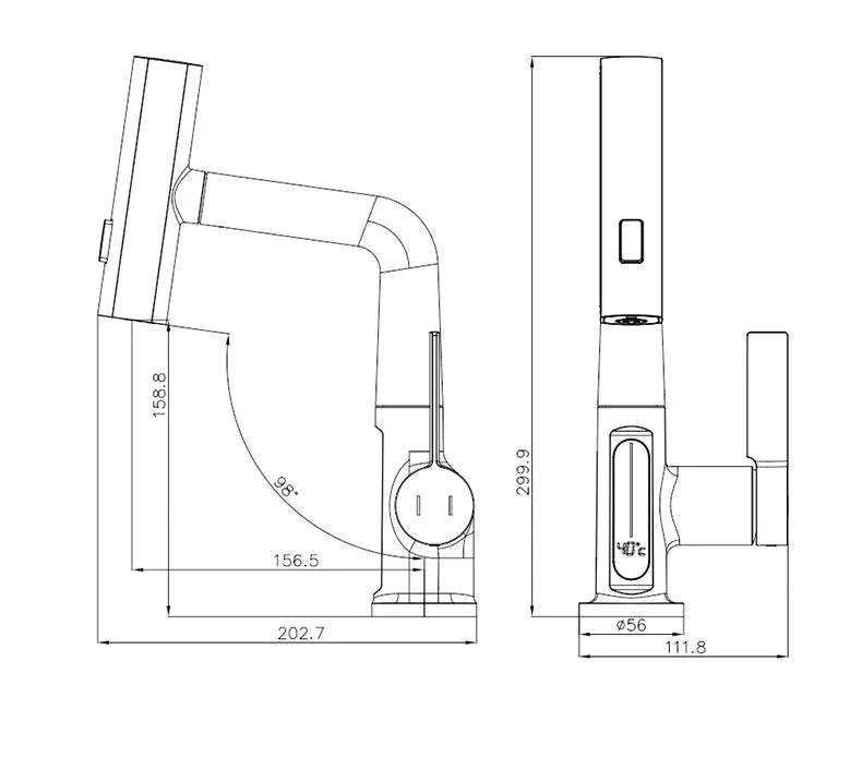 Aqualume Smart Waterfall Bathroom Faucet with LED Display - Dimensions