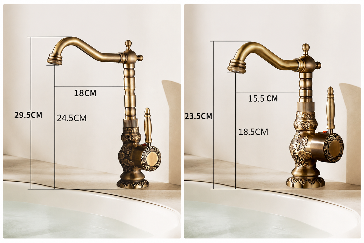 Aria Antique Single-Handle Single-Hole Bathroom Sink Faucet - Dimensions