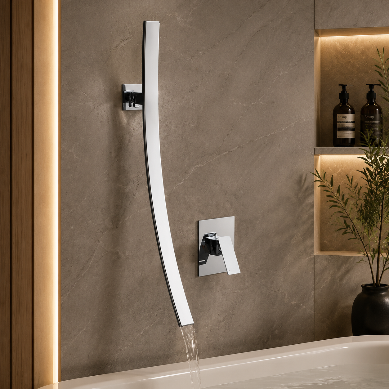 Aria Contemporary Wall-Mounted Waterfall Bathroom Faucet