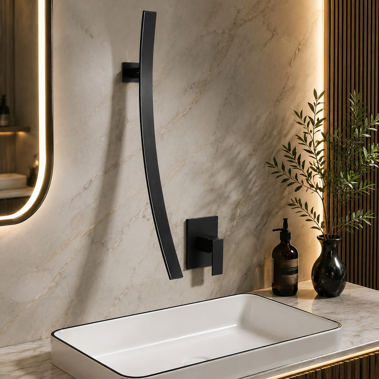 Aria Contemporary Wall-Mounted Waterfall Bathroom Faucet
