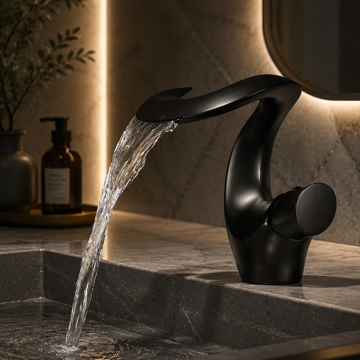 Aria Modern Single Handle Waterfall Bathroom Sink Faucet