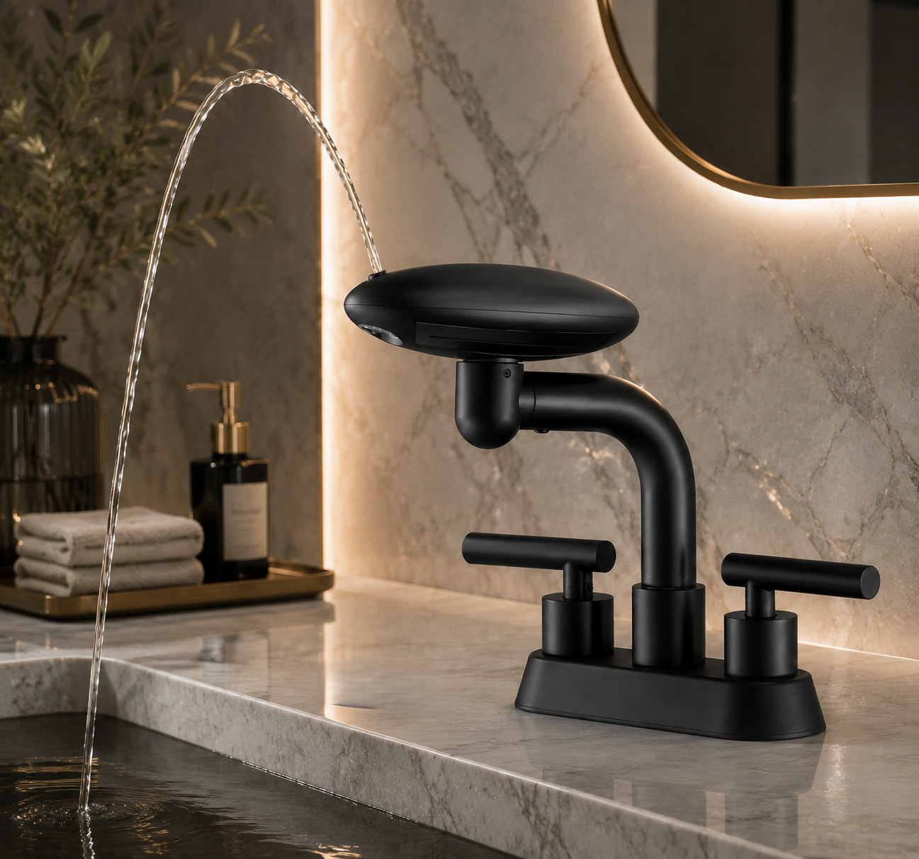 Aria Modern Two-Handle 4-Inch Centerset Waterfall Bathroom Faucet