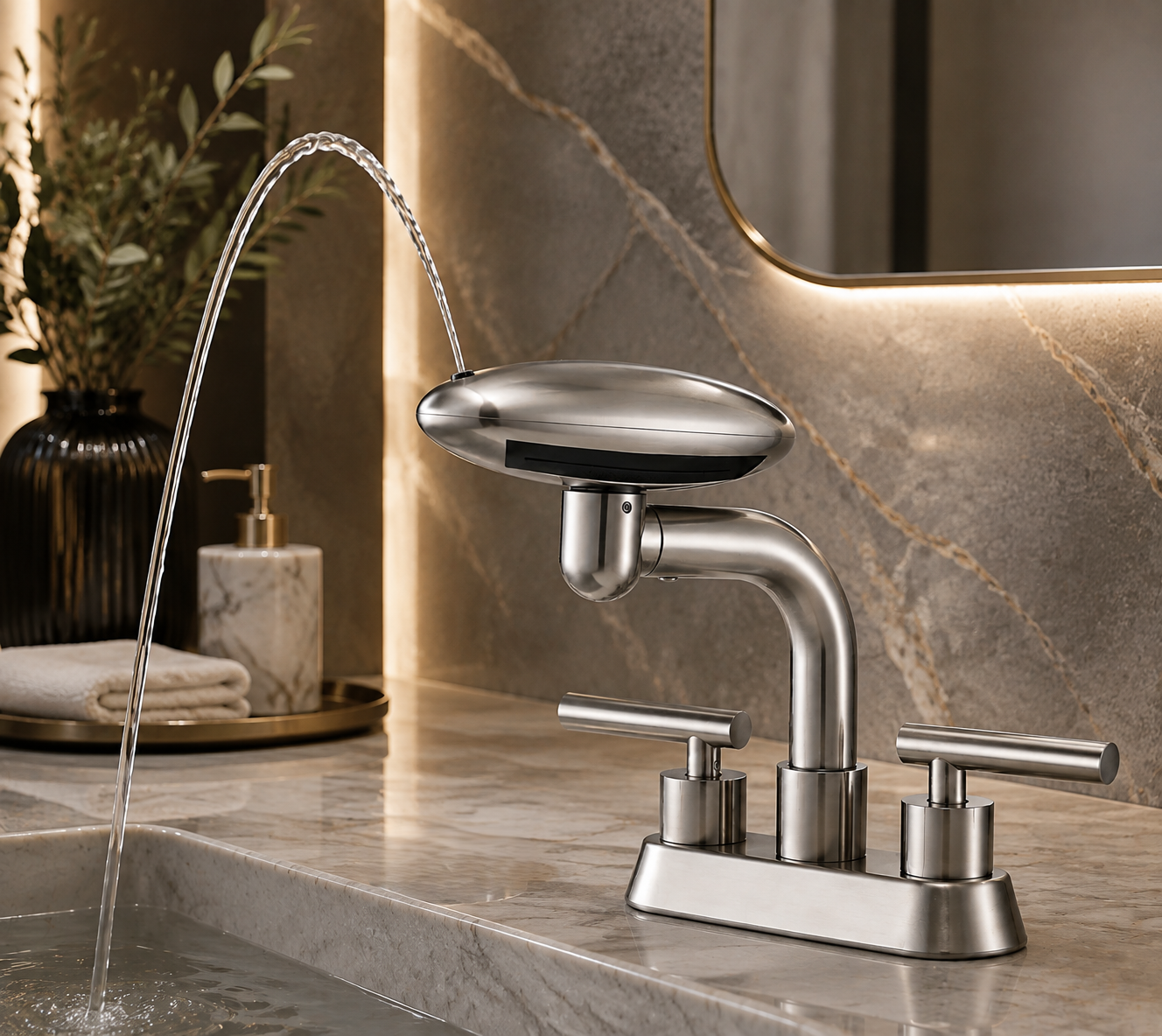 Aria Modern Two-Handle 4-Inch Centerset Waterfall Bathroom Faucet