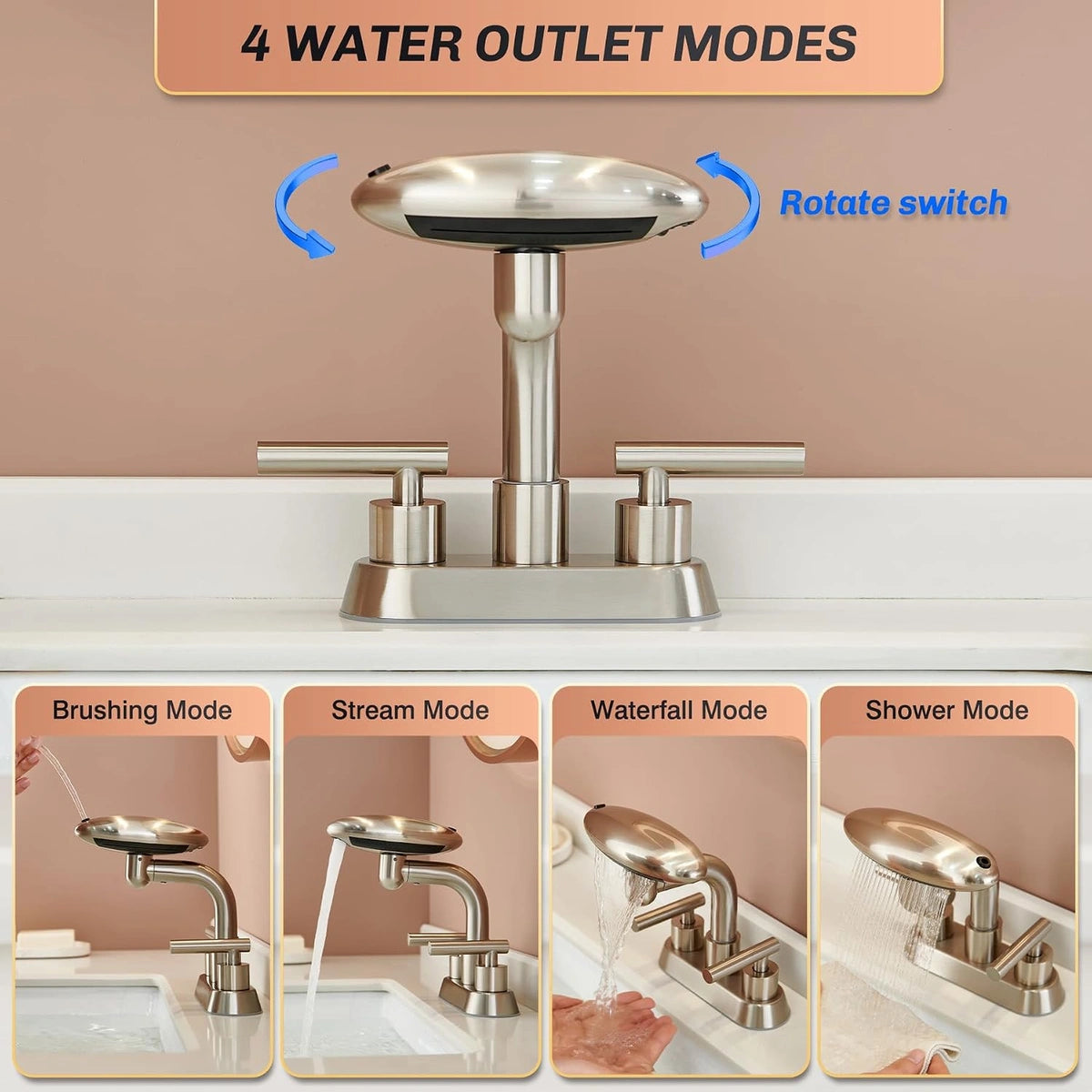 Aria Modern Two-Handle 4-Inch Centerset Waterfall Bathroom Faucet