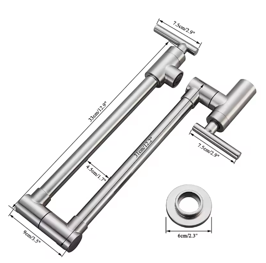 Arlo Wall-Mounted Folding Pot Filler Kitchen Faucet - Dimensions