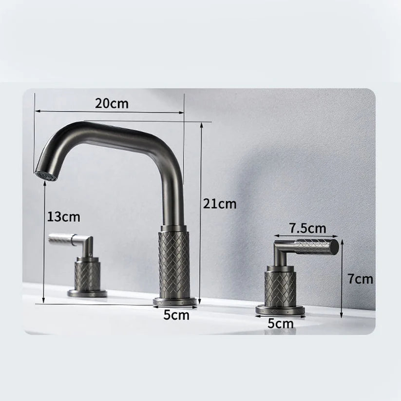 Art Deco Textured Two-Handle 3-Hole Widespread Bathroom Sink Faucet - Dimensions