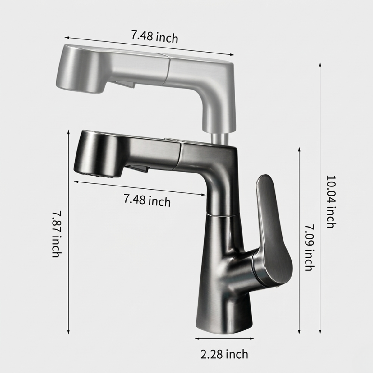Astra Pull-Out Lift Faucet 360° Rotatable Stainless Steel Sink Mixer - Dimensions