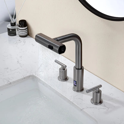Aurelia Modern Two-Handle Widespread Waterfall Bathroom Faucet With Pull-Out Sprayer