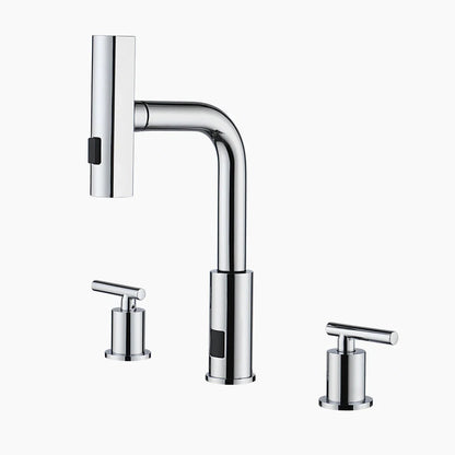 Aurelia Modern Two-Handle Widespread Waterfall Bathroom Faucet With Pull-Out Sprayer