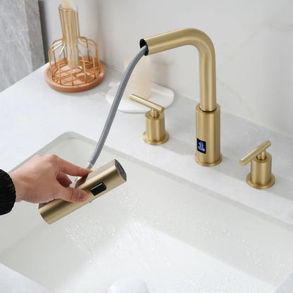 Aurelia Modern Two-Handle Widespread Waterfall Bathroom Faucet With Pull-Out Sprayer