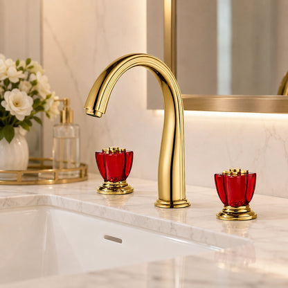 Aurelia Victorian Two-Handle 3-Hole Widespread Bathroom Faucet With Crystal Handles