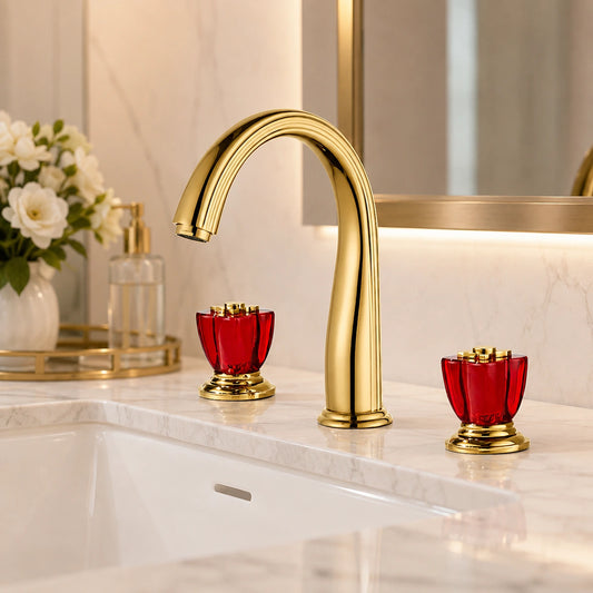Aurelia Victorian Two-Handle 3-Hole Widespread Bathroom Faucet With Crystal Handles