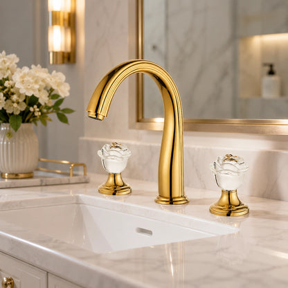 Aurelia Victorian Two-Handle 3-Hole Widespread Bathroom Faucet With Crystal Handles