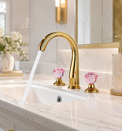 Aurelia Victorian Two-Handle 3-Hole Widespread Bathroom Faucet With Crystal Handles