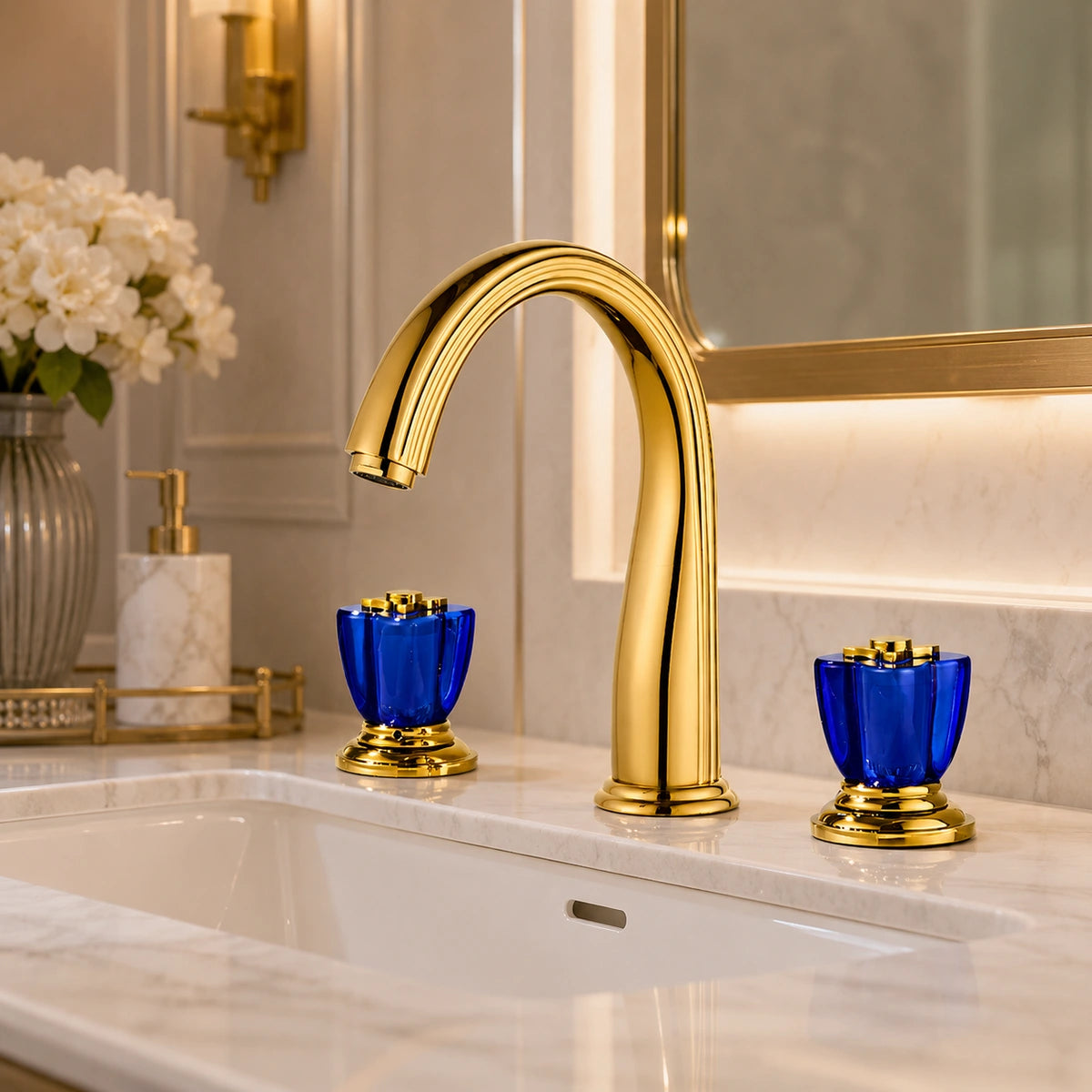 Aurelia Victorian Two-Handle 3-Hole Widespread Bathroom Faucet With Crystal Handles