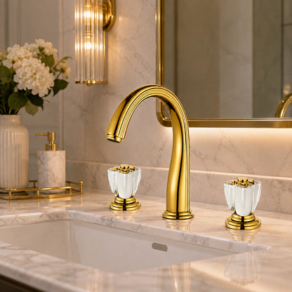 Aurelia Victorian Two-Handle 3-Hole Widespread Bathroom Faucet With Crystal Handles