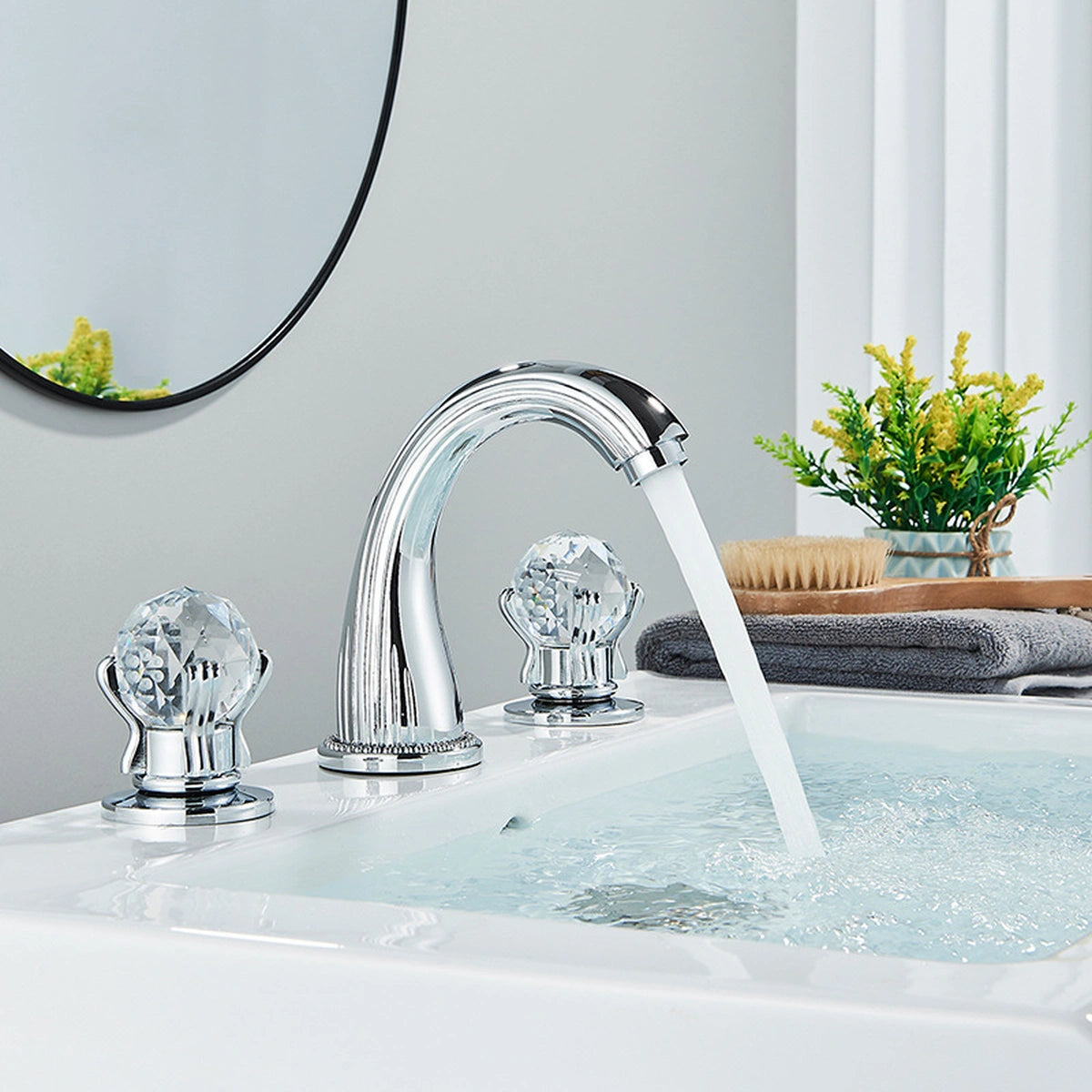 Aurion Classic Two-Handle 3-Hole Widespread Bathroom Faucet With Crystal Handles