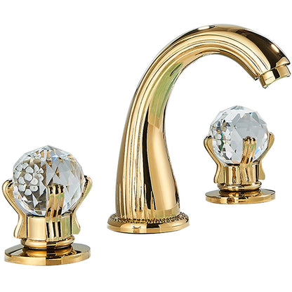 Aurion Classic Two-Handle 3-Hole Widespread Bathroom Faucet With Crystal Handles