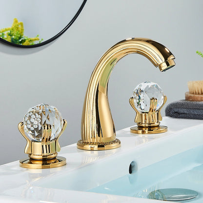 Aurion Classic Two-Handle 3-Hole Widespread Bathroom Faucet With Crystal Handles