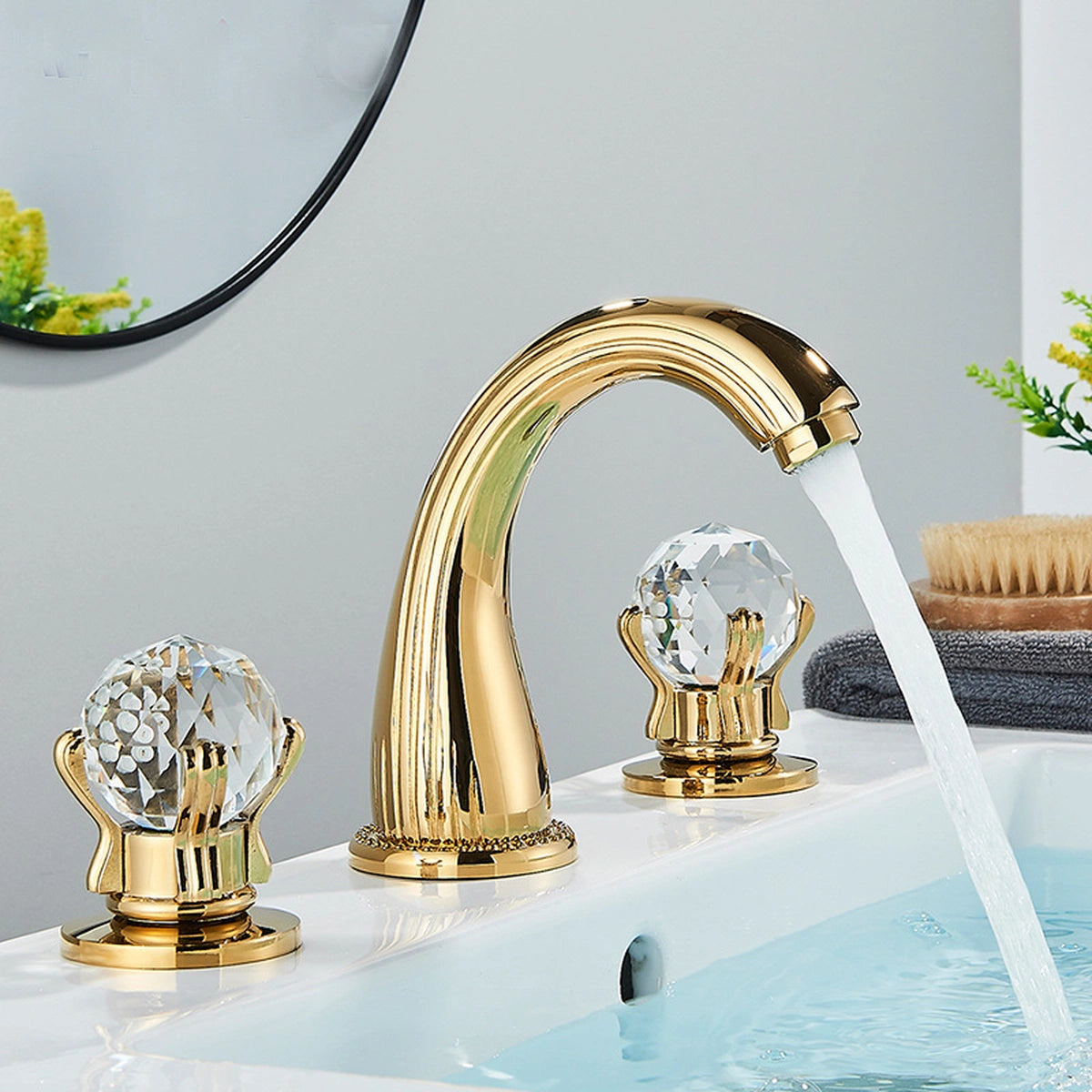 Aurion Classic Two-Handle 3-Hole Widespread Bathroom Faucet With Crystal Handles