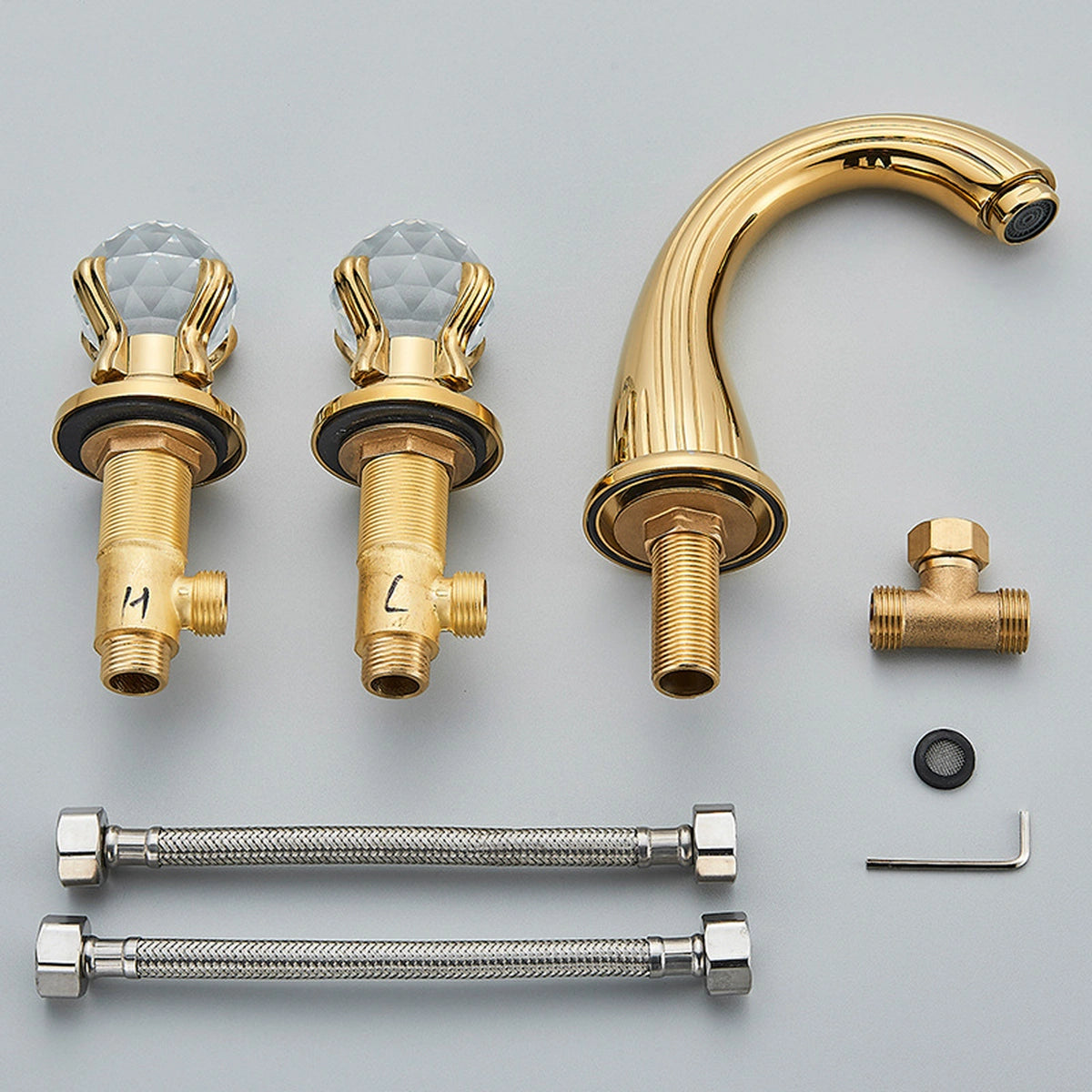 Aurion Classic Two-Handle 3-Hole Widespread Bathroom Faucet With Crystal Handles - What is included