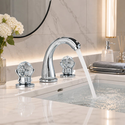 Aurion Classic Two-Handle 3-Hole Widespread Bathroom Faucet With Crystal Handles