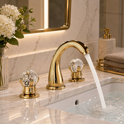 Aurion Classic Two-Handle 3-Hole Widespread Bathroom Faucet With Crystal Handles