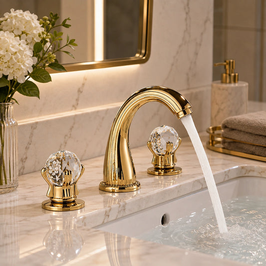 Aurion Classic Two-Handle 3-Hole Widespread Bathroom Faucet With Crystal Handles