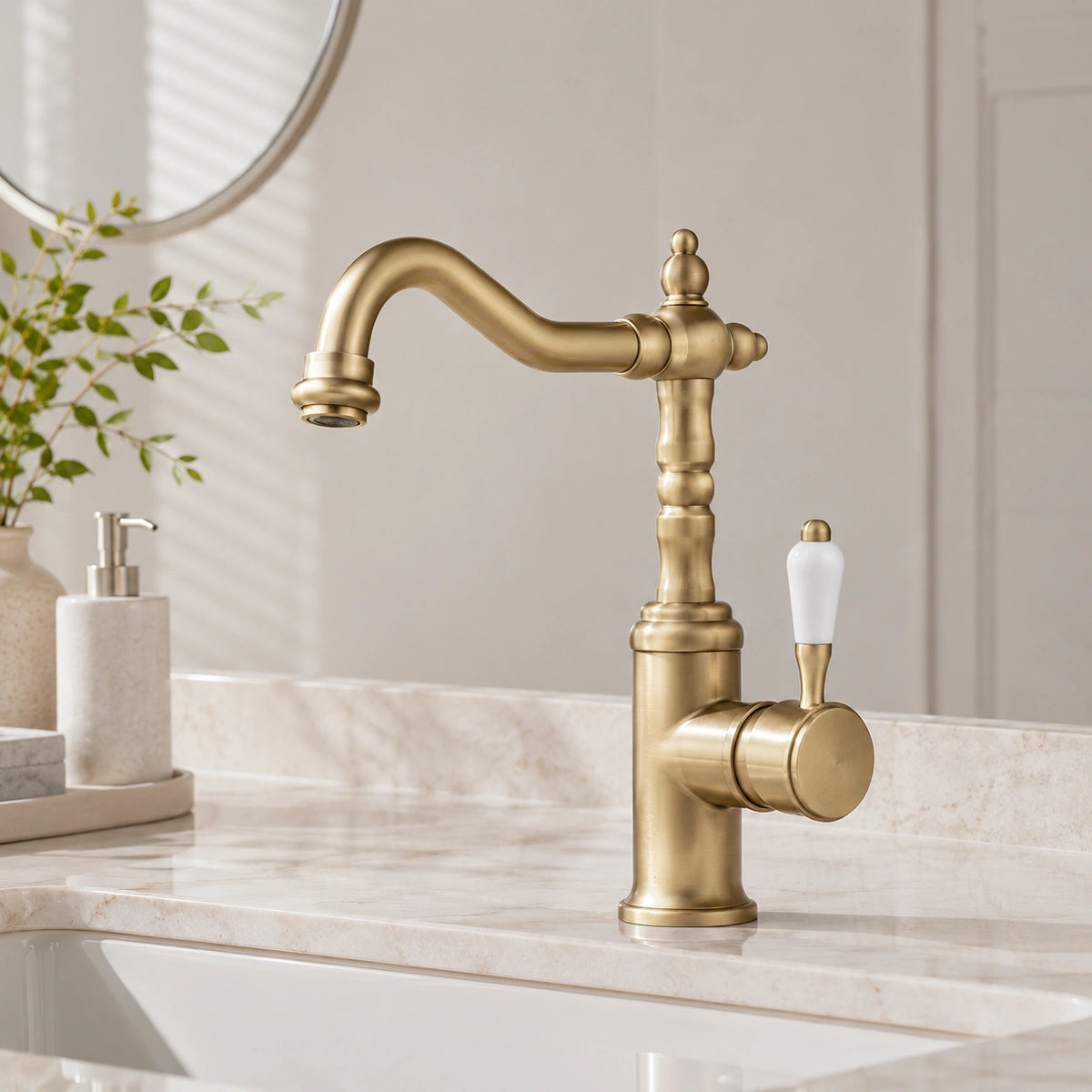 Belluno Antique Single-Handle Single-Hole Bathroom Sink Faucet
