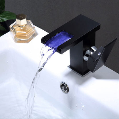 Lumina Modern LED Waterfall Bathroom Sink Faucet With Color-Changing LED Temperature Light
