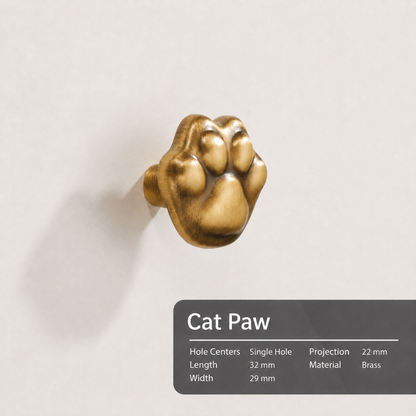 Brass Cat Paw Cabinet Knob