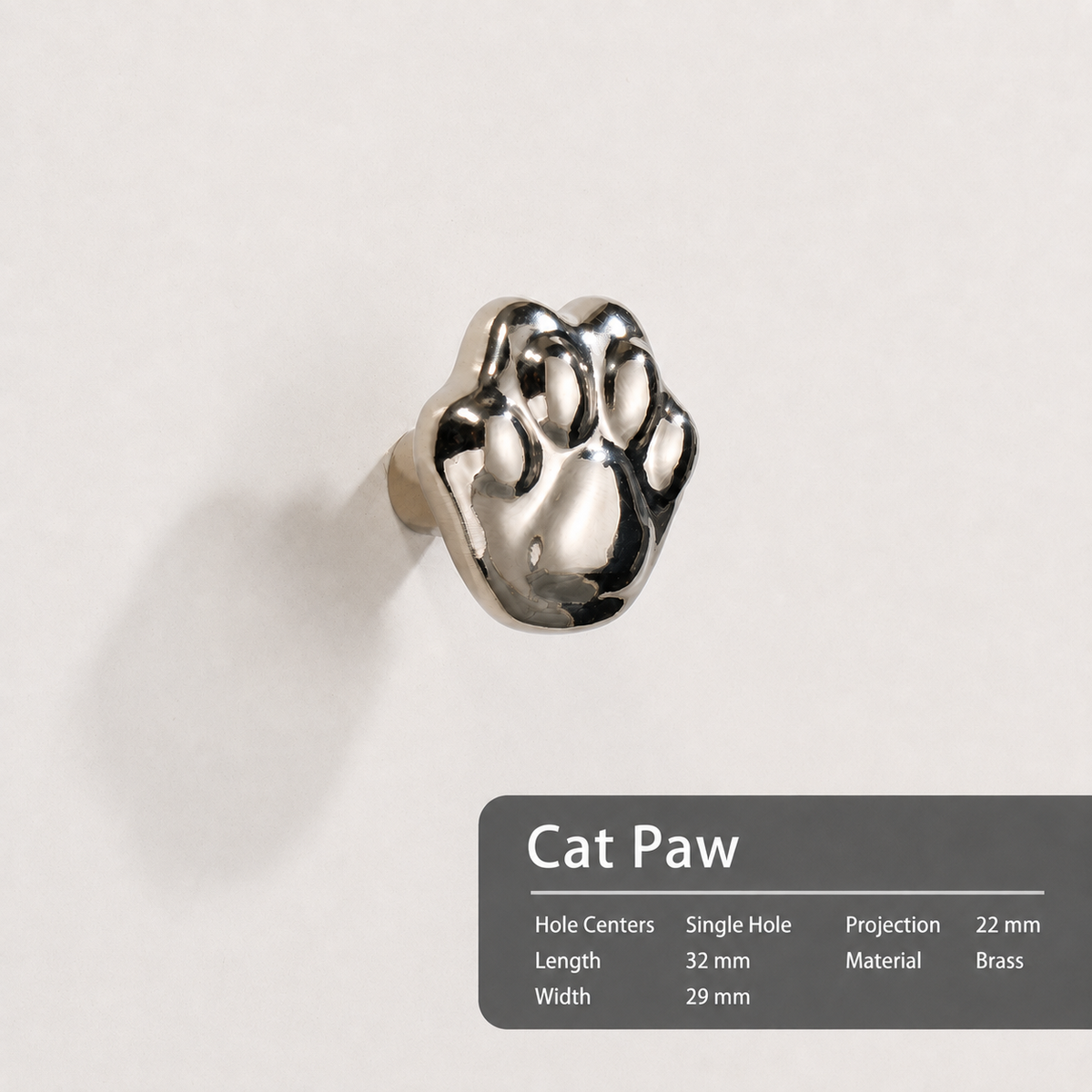 Brass Cat Paw Cabinet Knob