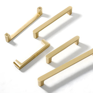 Gold Solid Brass Cabinet Handles, Square Bar Pulls