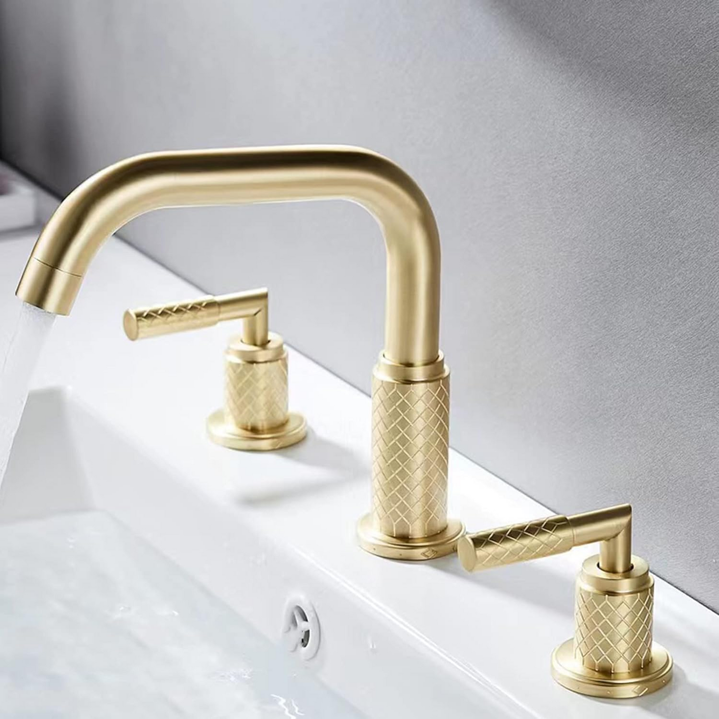 Art Deco Textured Two-Handle 3-Hole Widespread Bathroom Sink Faucet