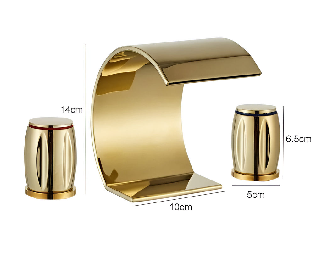 Cascelle 3-Hole Waterfall 2 Handles Curved Waterfall Tap - Dimensions