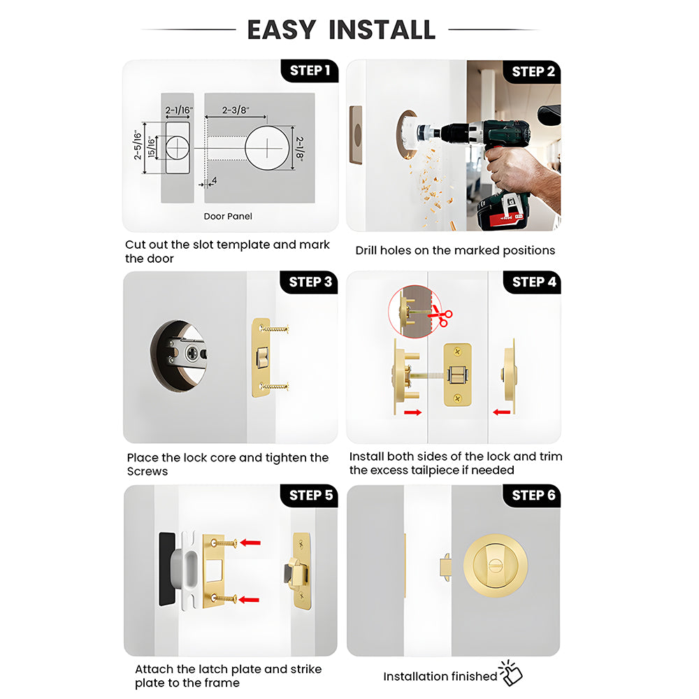 Round Pocket Door Lock for Interior Sliding Doors