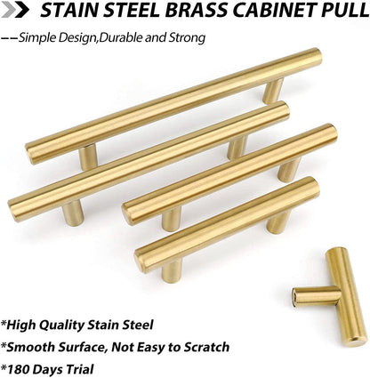 Comforsyco 10 Pack Brushed Gold Stainless Steel Cabinet Pulls